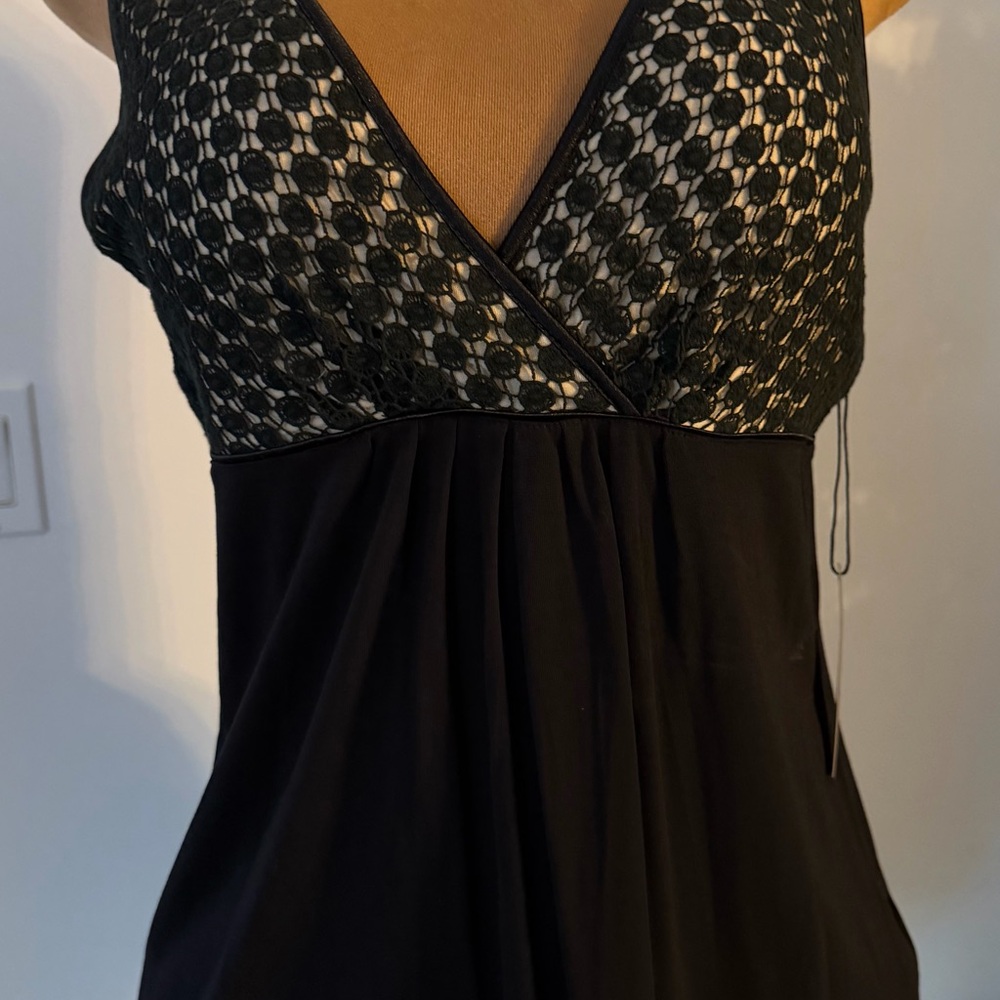 BCBG Max Azaria Black Lacy Deep V Crossover Wrap Top NWT XL